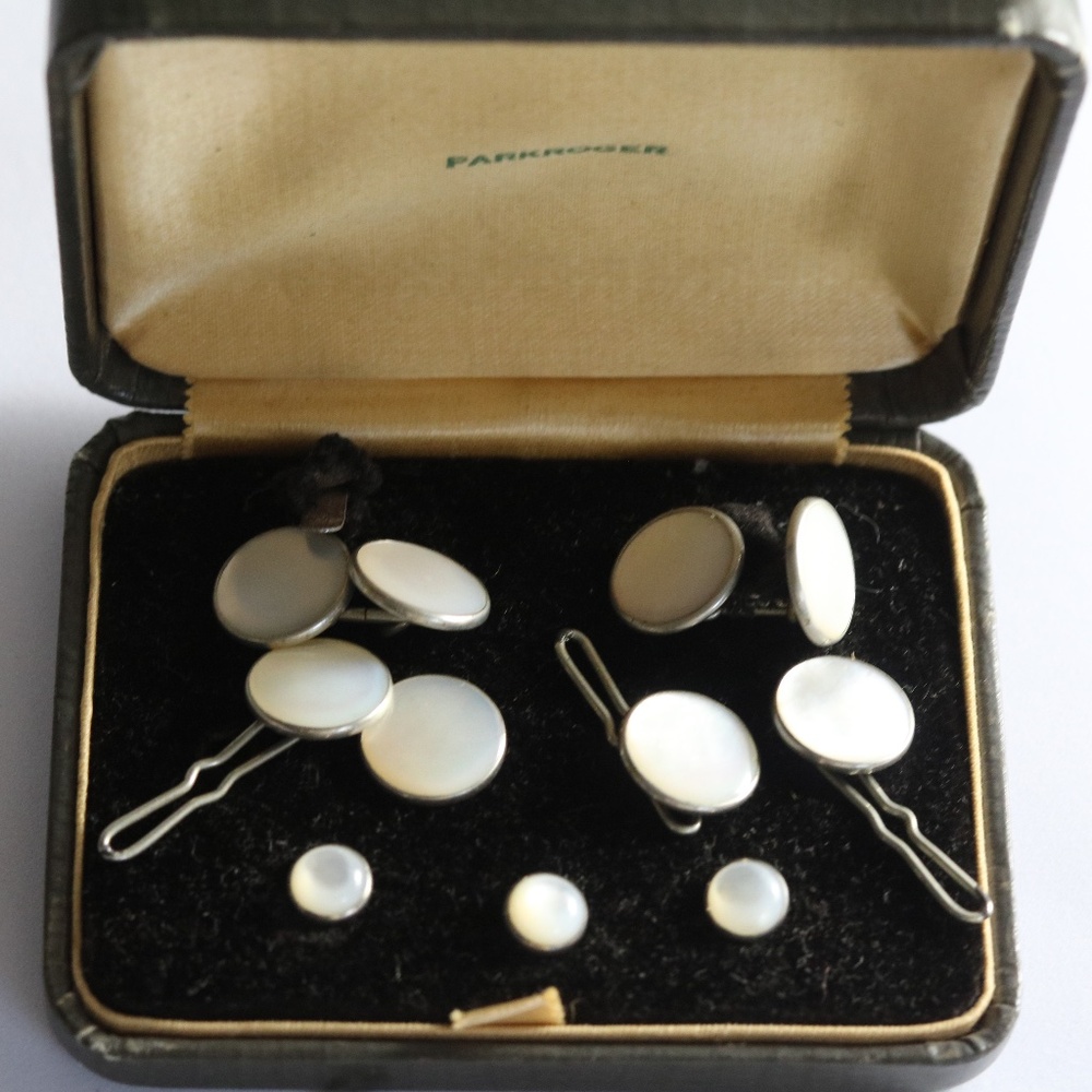 Antique Platinum Clad Cufflinks and Studs Complete 9 piece Set